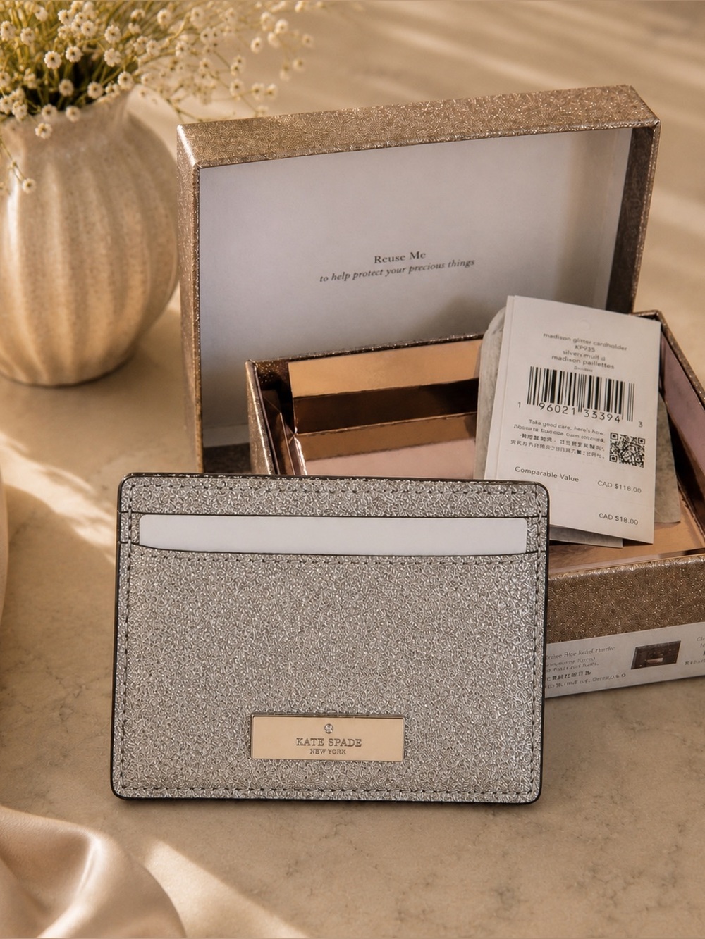 Kate Spade Glitter Silver Cardholder NWT